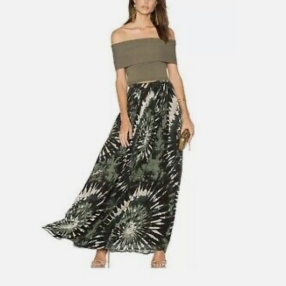 Ronny Kobo silk maxi skirt green tie dye silk georgette Raquelle skirt sz Small - Picture 10 of 11